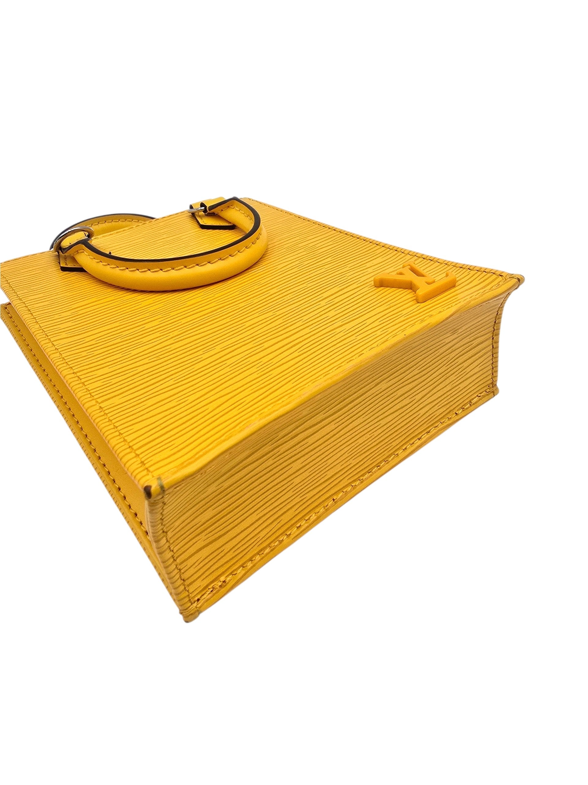 Sac Plat Shoulder Bag Petite Yellow in Epi Leather, Silver hardware
