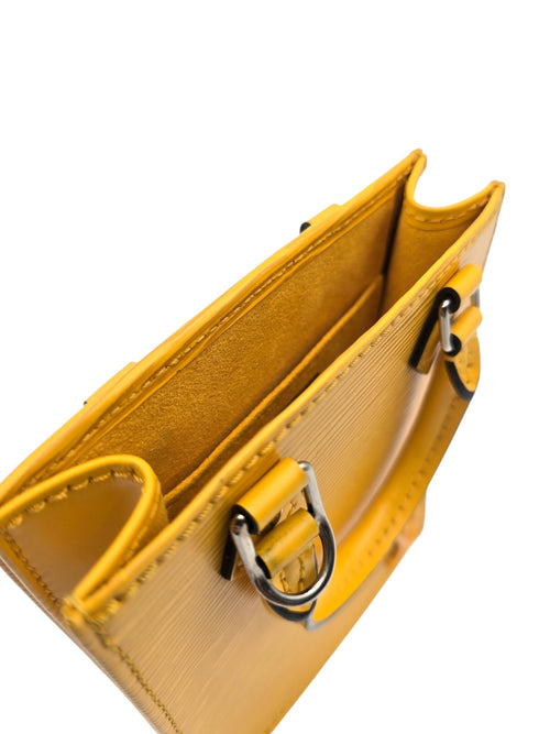 Sac Plat Shoulder Bag Petite Yellow in Epi Leather, Silver hardware