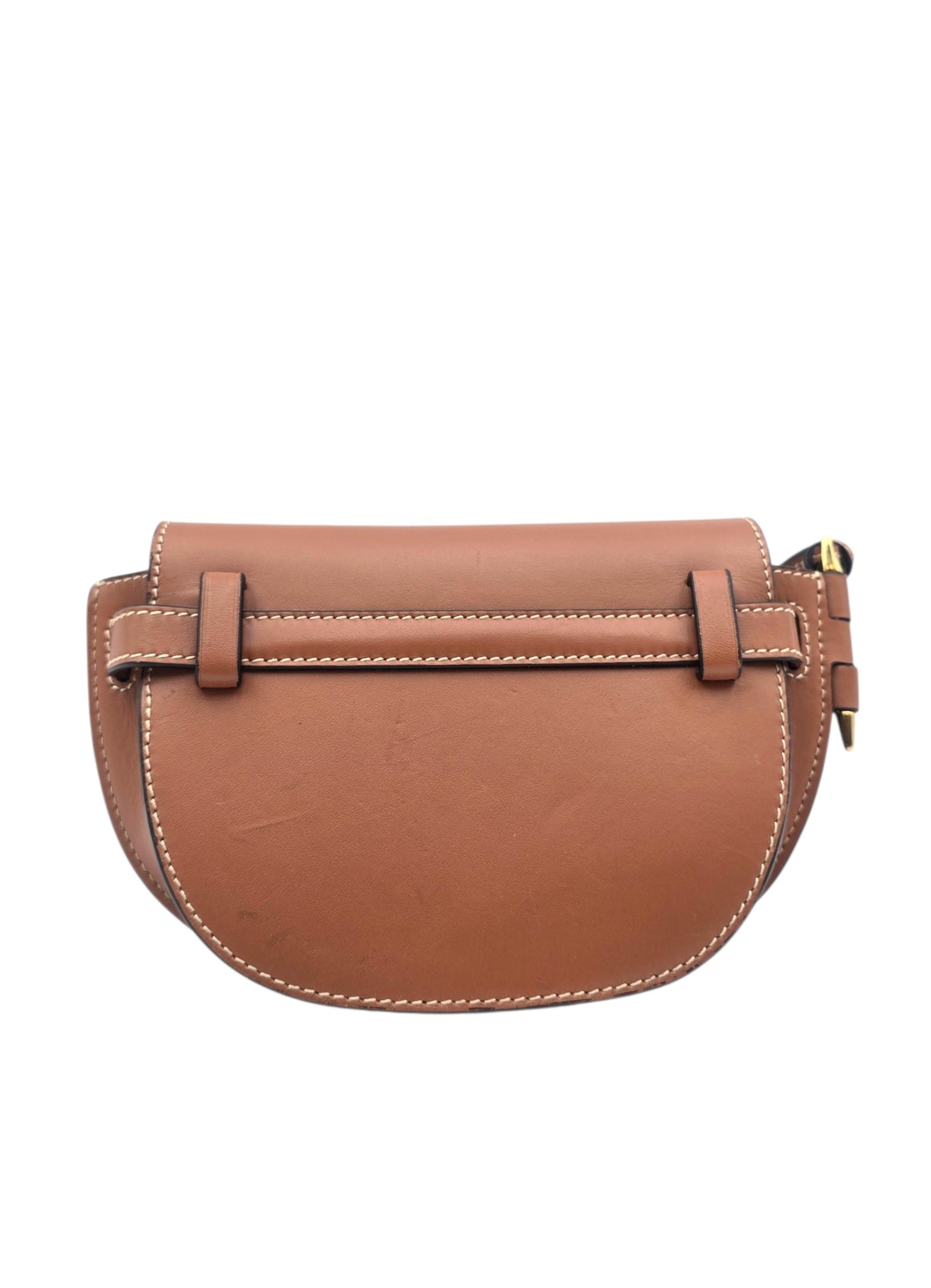 Gate Dual Mini Brown Shoulder Bag in Calfskin, Gold hardware