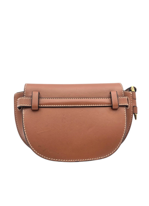 Gate Dual Mini Brown Shoulder Bag in Calfskin, Gold hardware