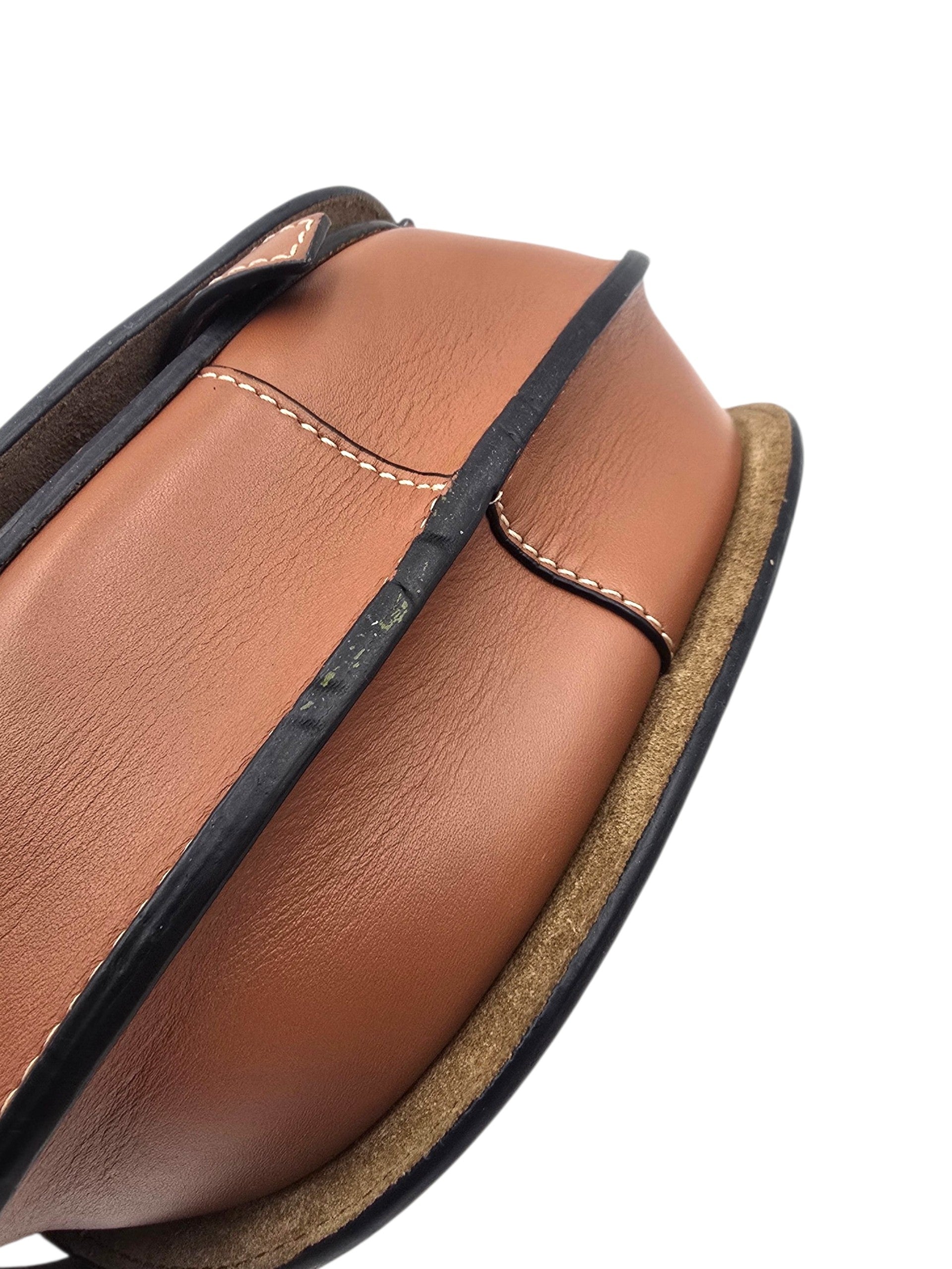 Gate Dual Mini Brown Shoulder Bag in Calfskin, Gold hardware