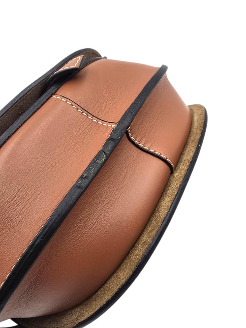 Gate Dual Mini Brown Shoulder Bag in Calfskin, Gold hardware