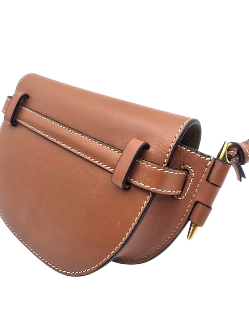 Gate Dual Mini Brown Shoulder Bag in Calfskin, Gold hardware