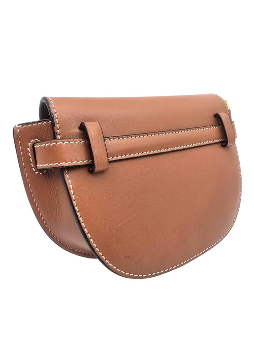 Gate Dual Mini Brown Shoulder Bag in Calfskin, Gold hardware