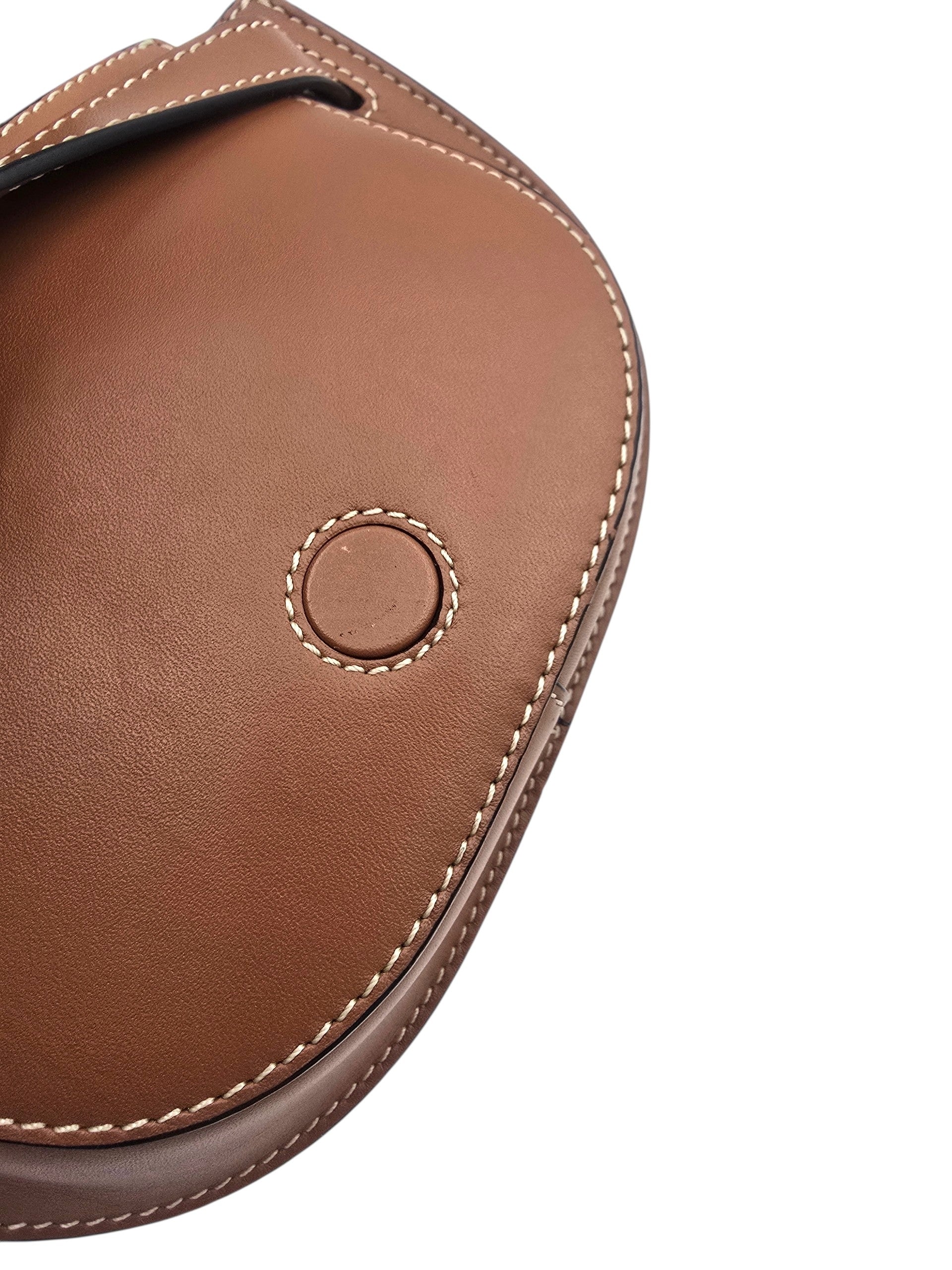 Gate Dual Mini Brown Shoulder Bag in Calfskin, Gold hardware