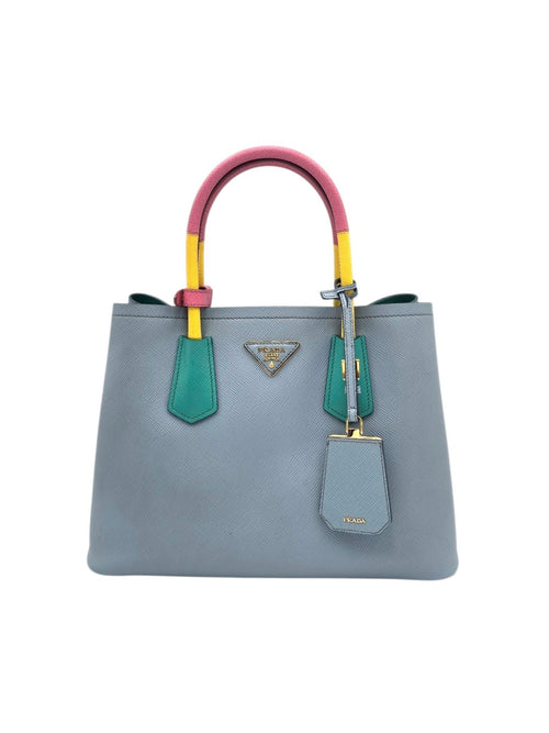 Double  Shoulder Bag Medium Multi-colour in Saffiano Leather, Gold hardware