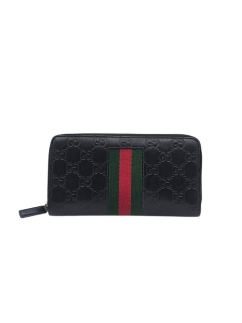 Guccissima Web Zip Around  Wallet Black in Calfskin, Silver hardware