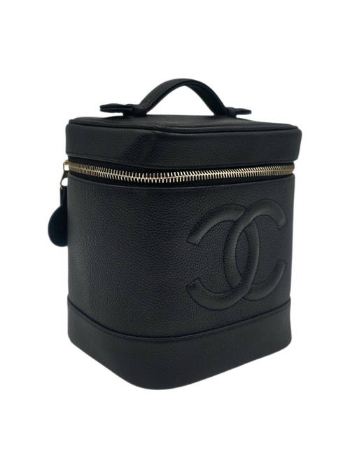 Vintage Vanity Shoulder Bag Black in Caviar Leather, Gold hardware