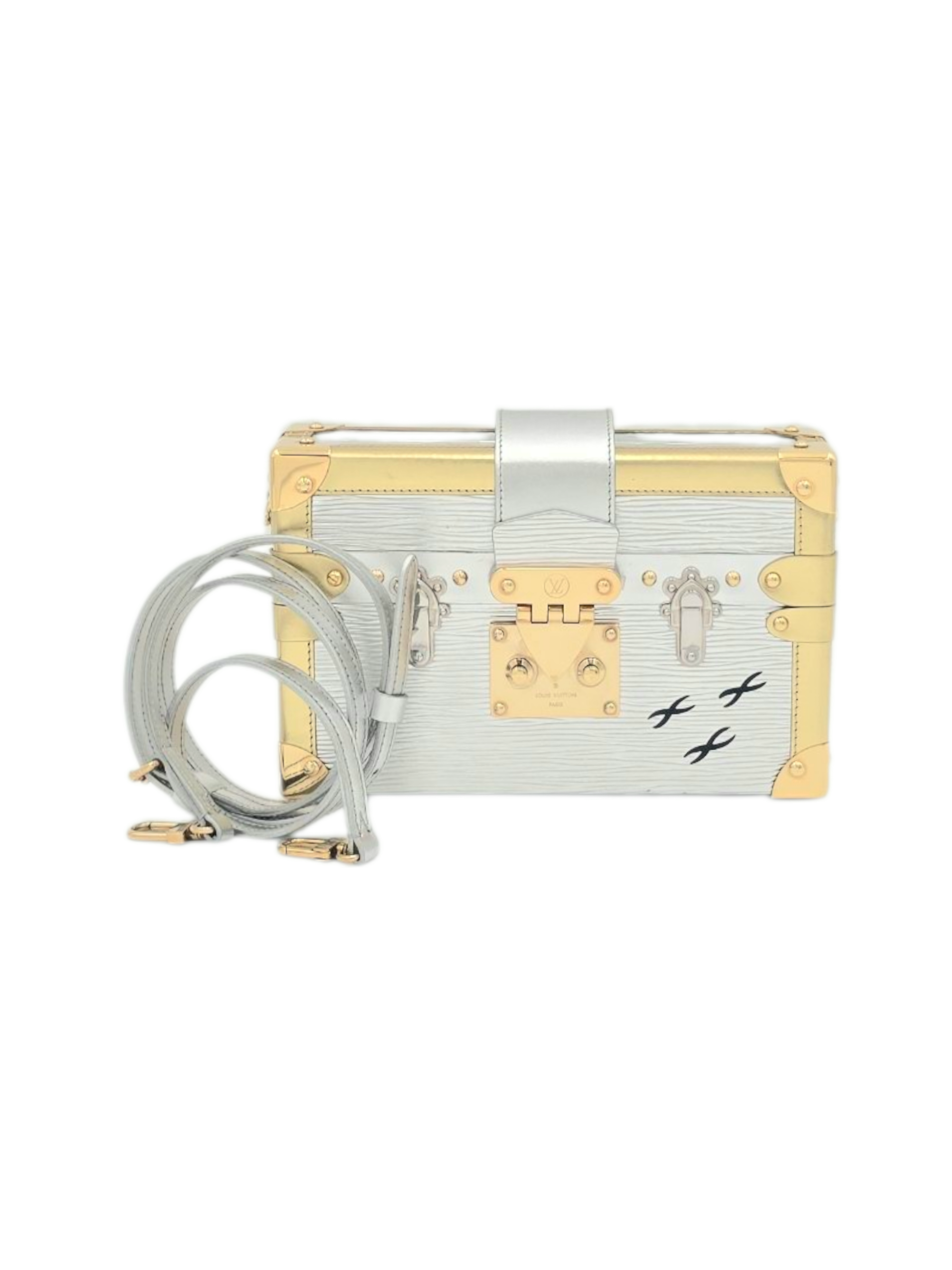 Malle Metallic Petite Silver Shoulder Bag in Calfskin, Gold hardware
