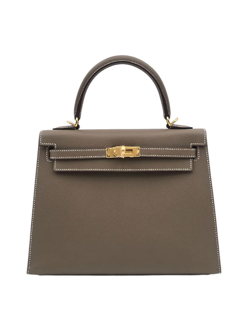 Kelly 25 Etoupe in Epsom, Gold hardware