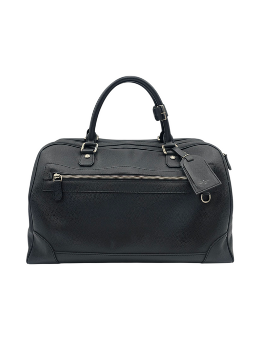 Stanislav Black Travel Boston Bag in Taiga Leather, Silver hardware