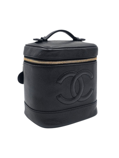 Vintage Vanity Black Top Handle Bag in Caviar Leather, Gold hardware