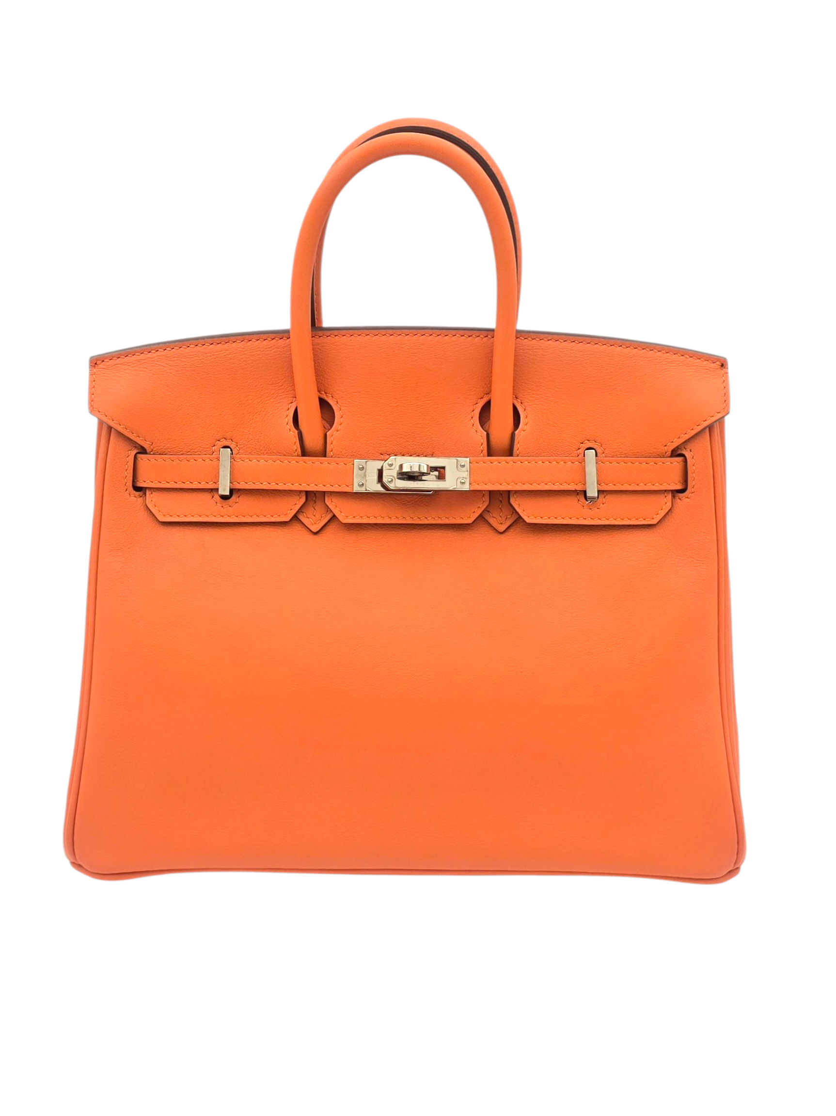 Birkin 25 Orange in Swift, Palladium hardware