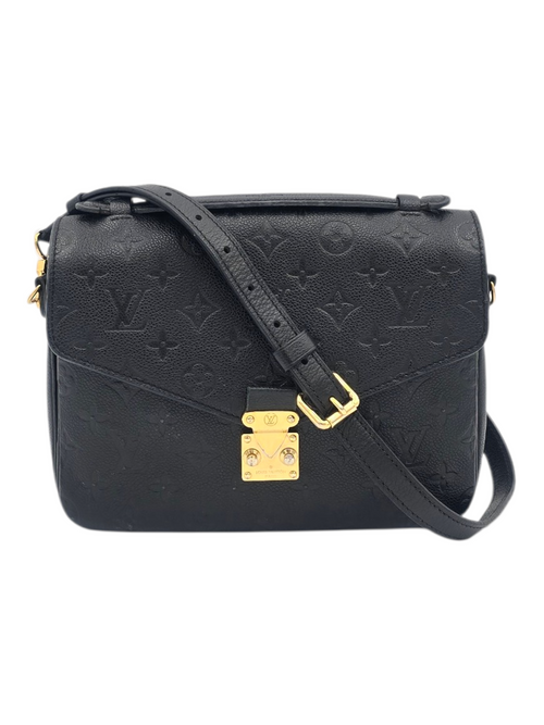 Metis Black Shoulder Bag in Empreinte Leather, Gold hardware