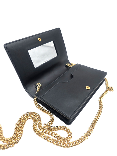 GG Matelasse Black Wallet On Chain in Calfskin, Gold hardware