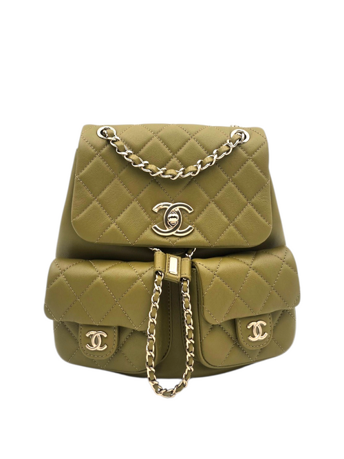 Duma Small Olive Backpack in Calfskin, Gold hardware