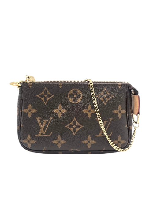 Pochette  Shoulder Bag Mini Brown in Monogram Coated Canvas, Gold hardware