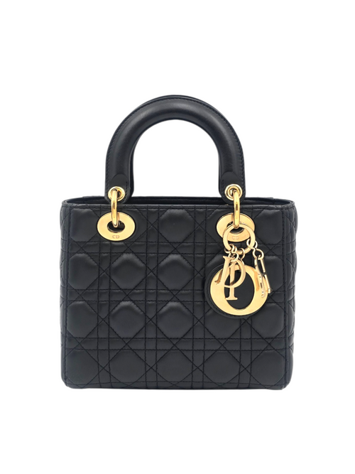 Lady Dior Black Top Handle Bag in Calfskin