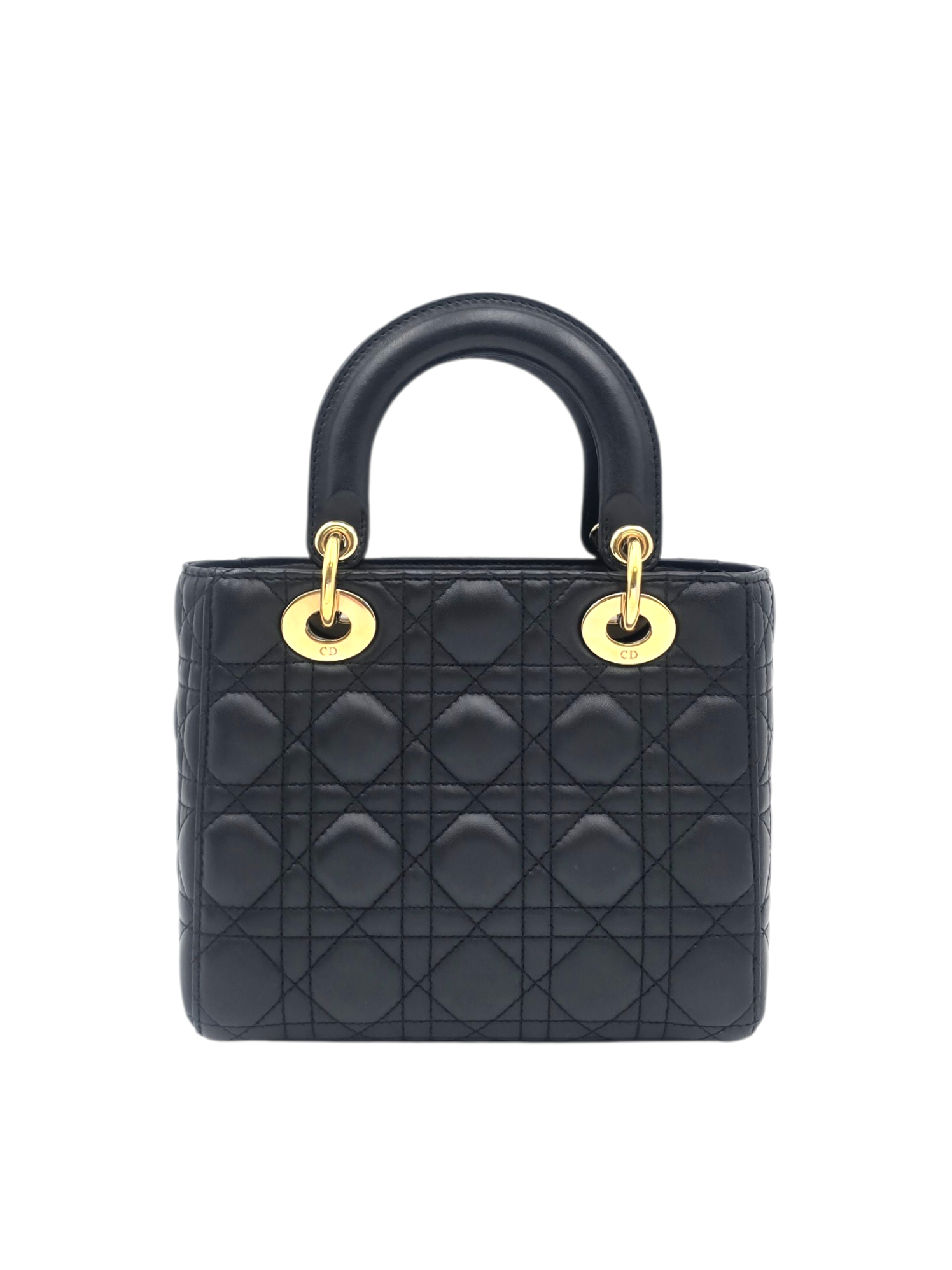 Lady Dior Black Top Handle Bag in Calfskin