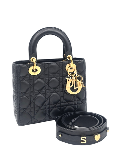 Lady Dior Black Top Handle Bag in Calfskin