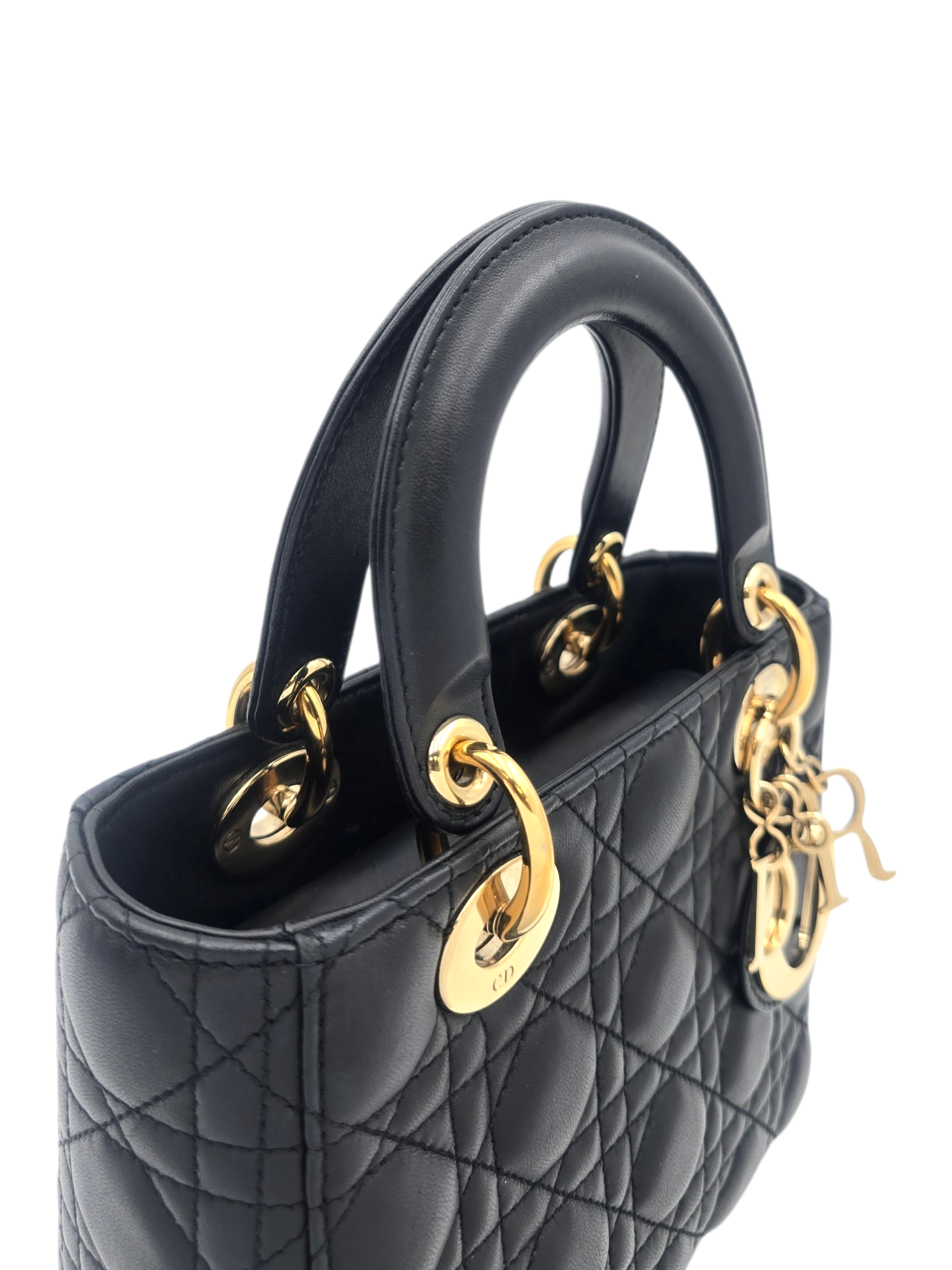 Lady Dior Black Top Handle Bag in Calfskin