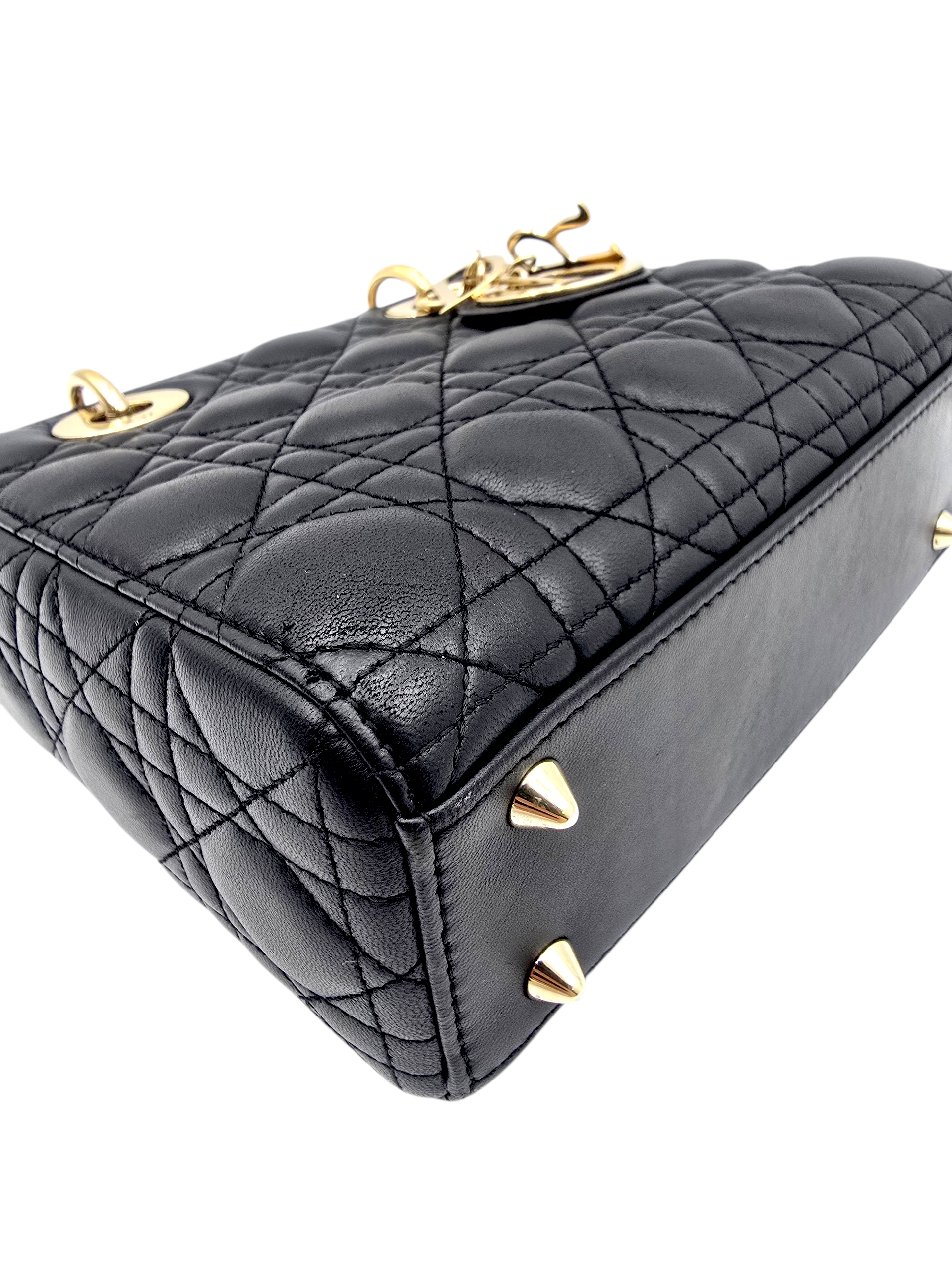 Lady Dior Black Top Handle Bag in Calfskin
