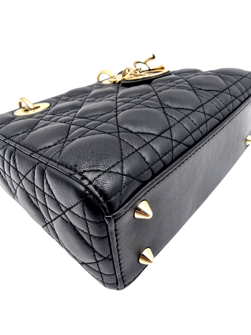 Lady Dior Black Top Handle Bag in Calfskin