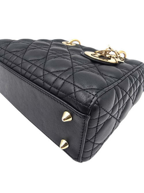 Lady Dior Black Top Handle Bag in Calfskin