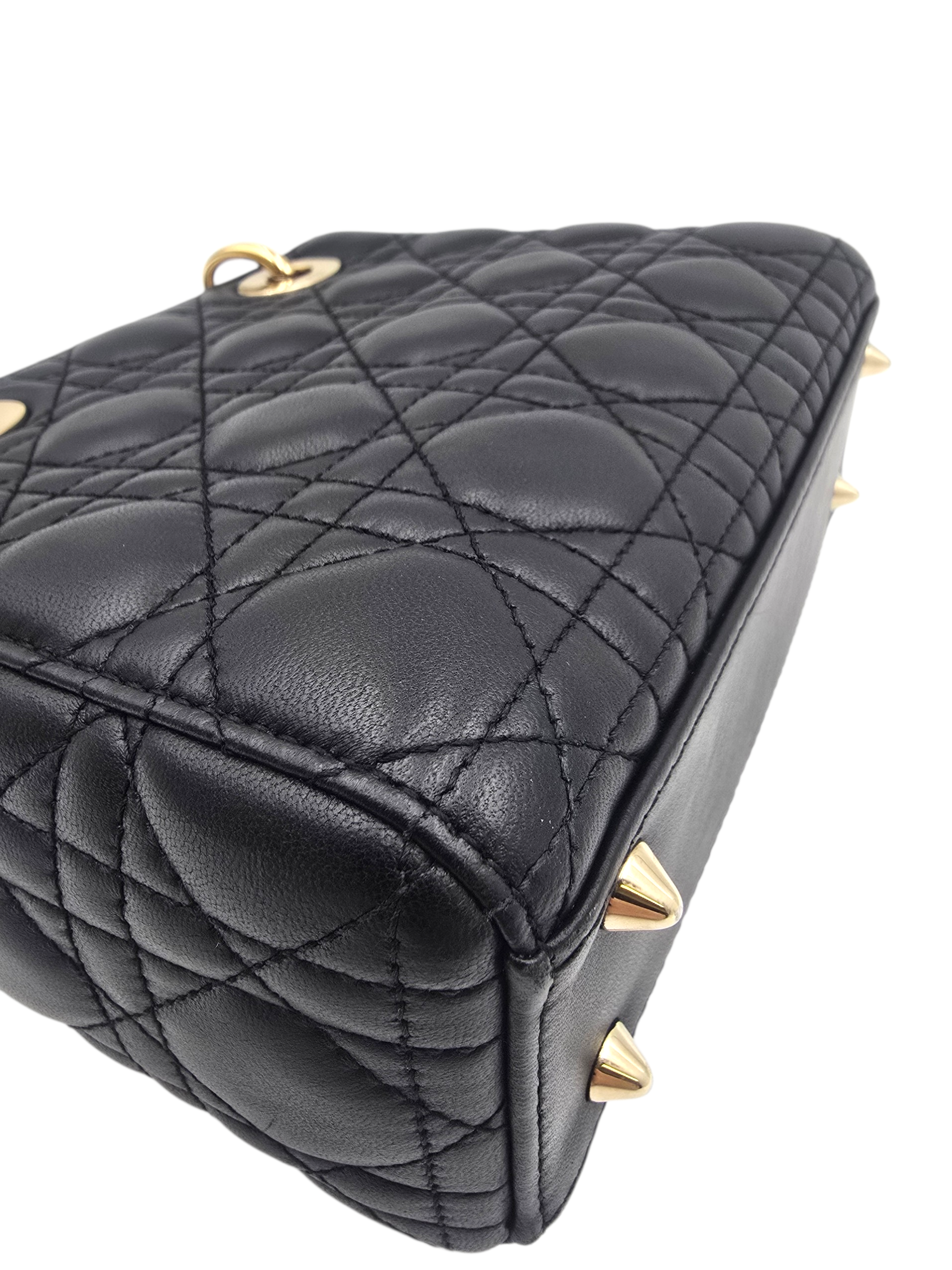Lady Dior Black Top Handle Bag in Calfskin