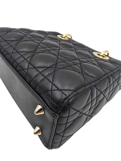 Lady Dior Black Top Handle Bag in Calfskin