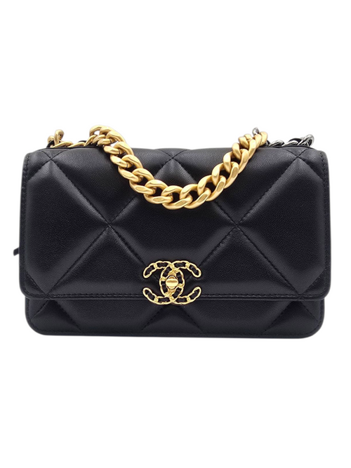 Chanel Chanel Wallet On Chain 19 Black Shoulder Bag in Shiny Lambskin, Gold-Tone, Silver-Tone, and Ruthenium-Finish Metal hardware_1