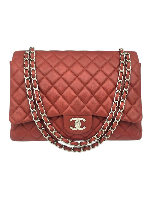Chanel Classic Double Flap Maxi Red Shoulder Bag in Caviar Leather, Silver hardware_1