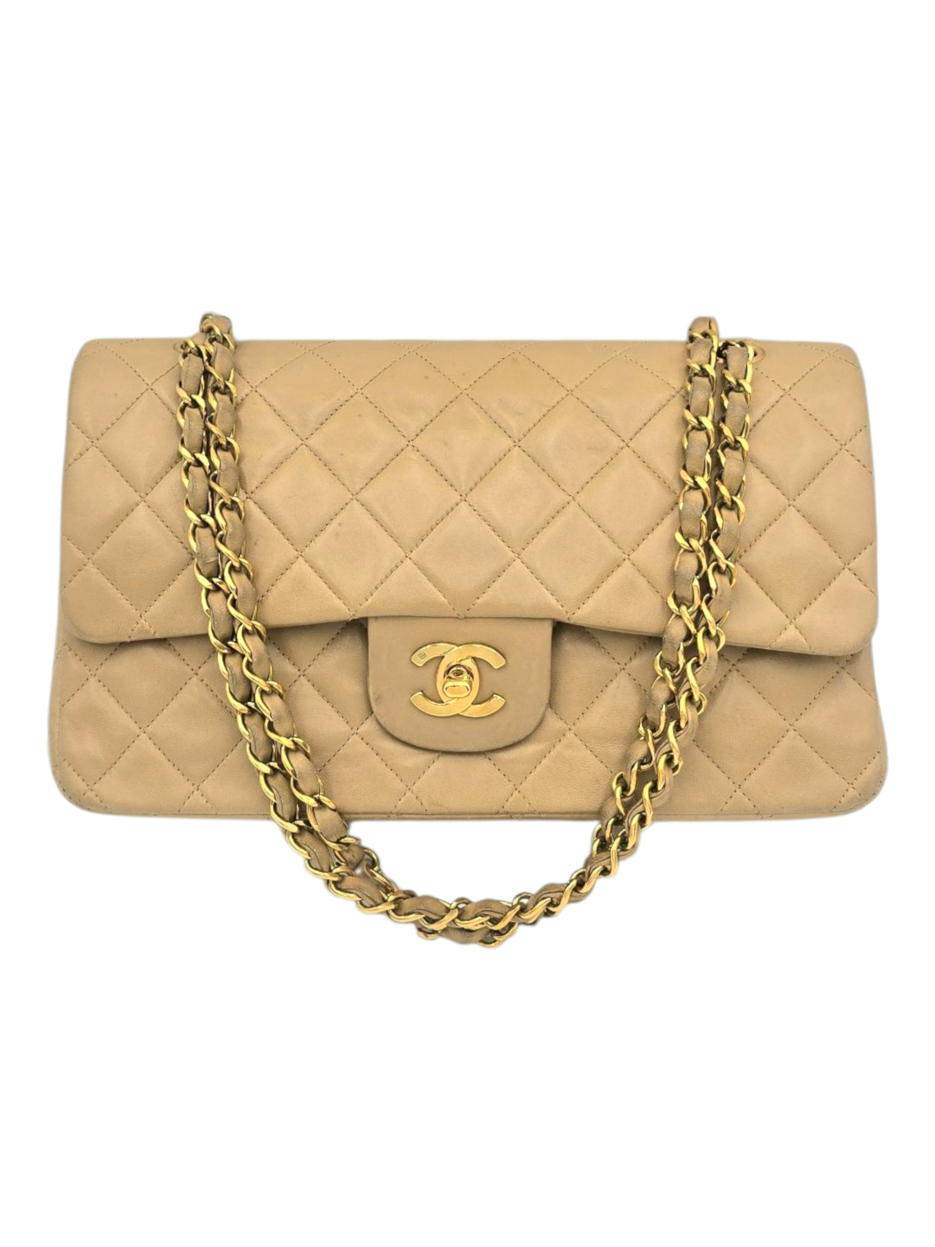 Chanel Classic Flap Medium Beige Shoulder Bag in Lambskin, Gold hardware_1