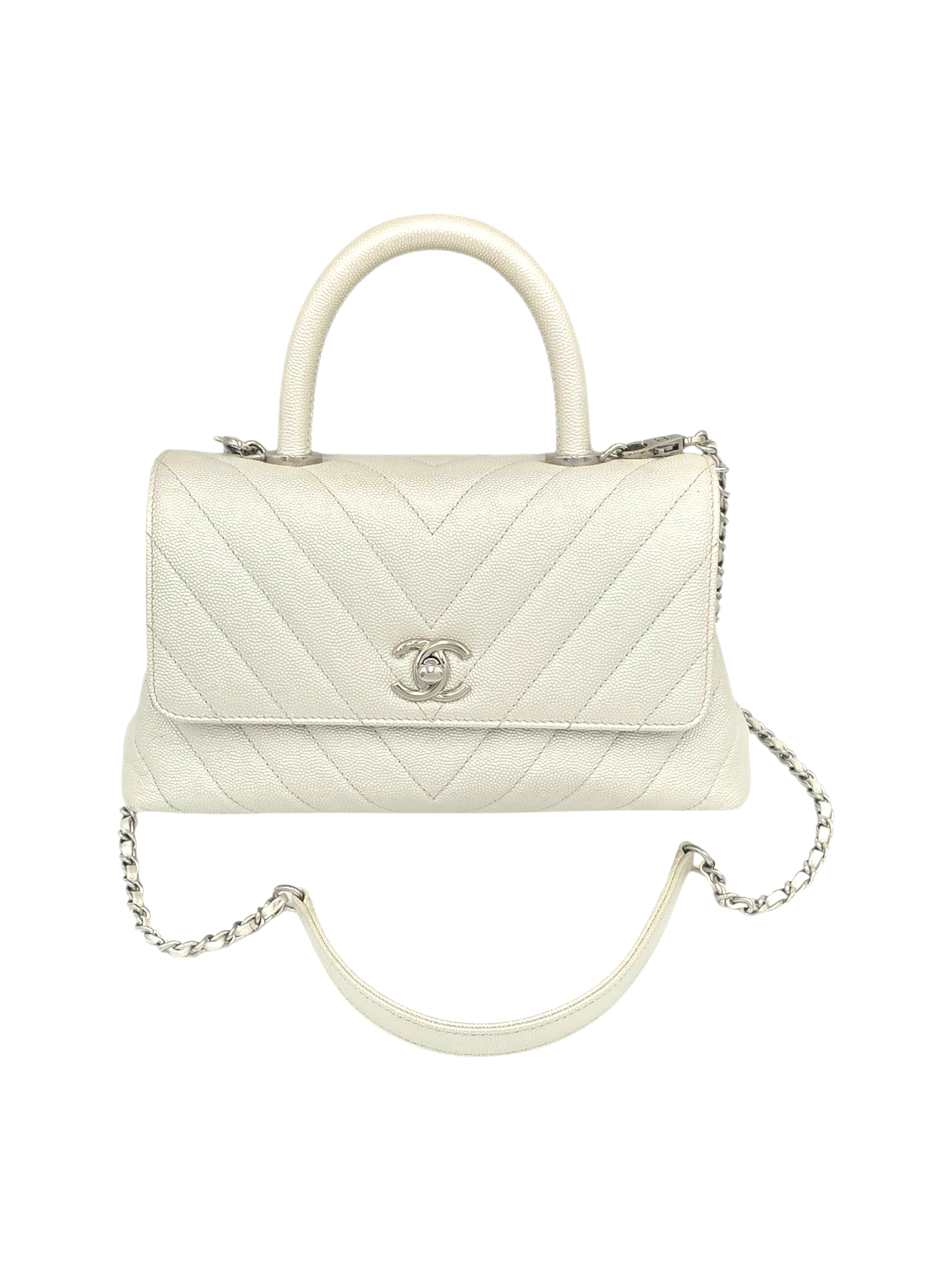 Chanel Coco Handle Small Blanc Shoulder Bag in Caviar Leather, Silver hardware_1