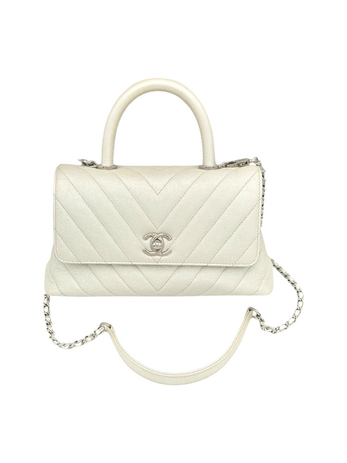 Chanel Coco Handle Small Blanc Shoulder Bag in Caviar Leather, Silver hardware_1