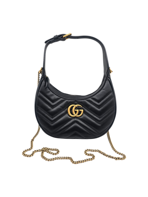 Gucci GG Marmont Half Moon Mini Black Shoulder Bag in Lambskin, Gold hardware_1