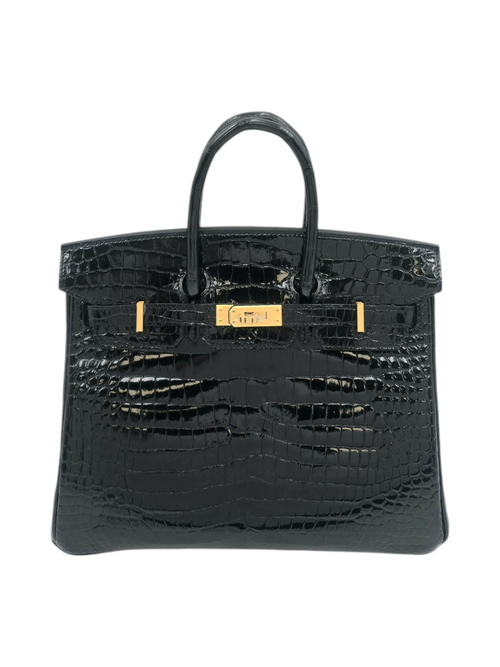 Hermès Birkin 25 Noir in Shiny Porosus, Gold hardware_1