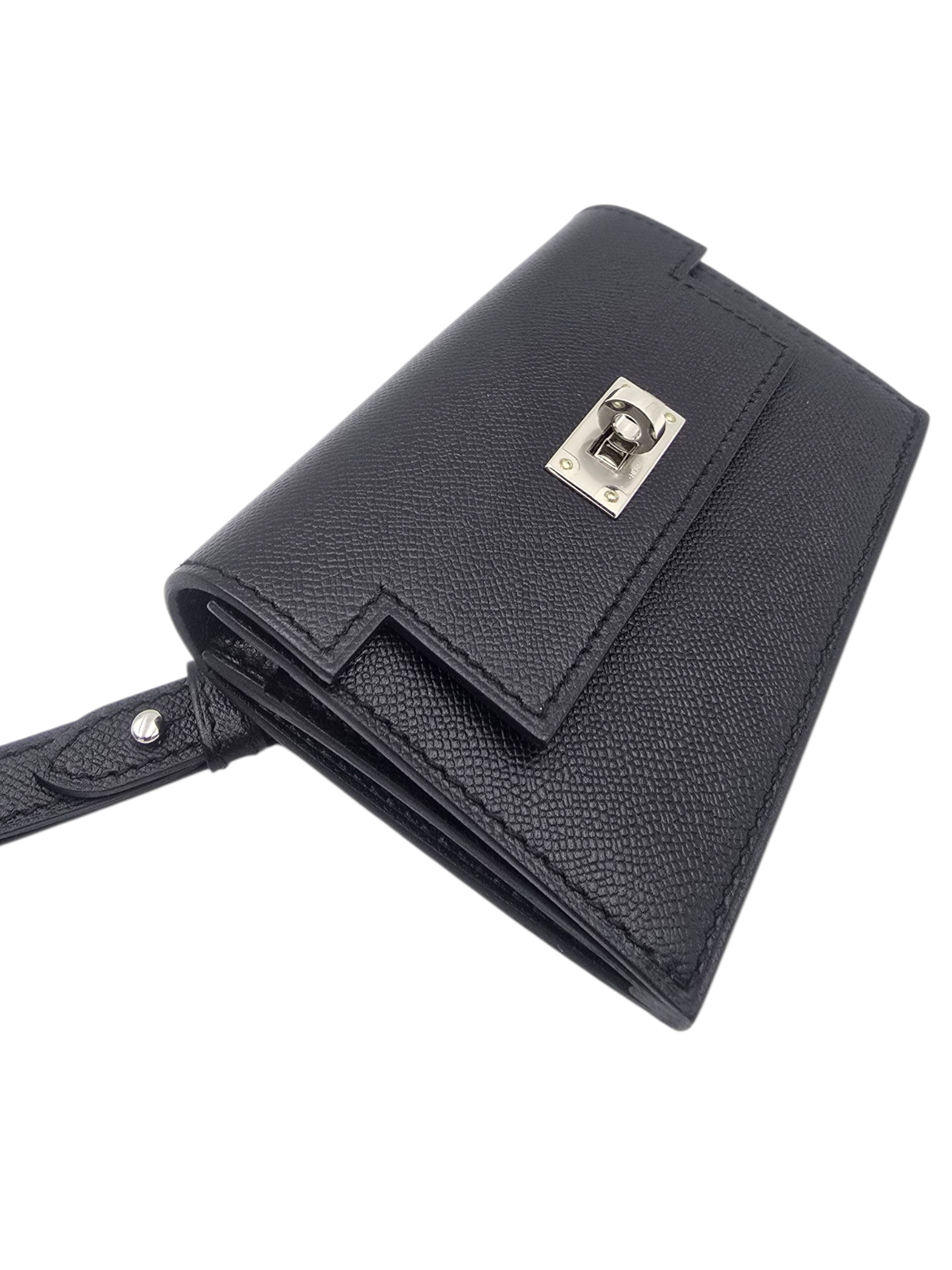 Hermès Kelly Pocket Slim Black Wallet in Epsom, Palladium hardware_2
