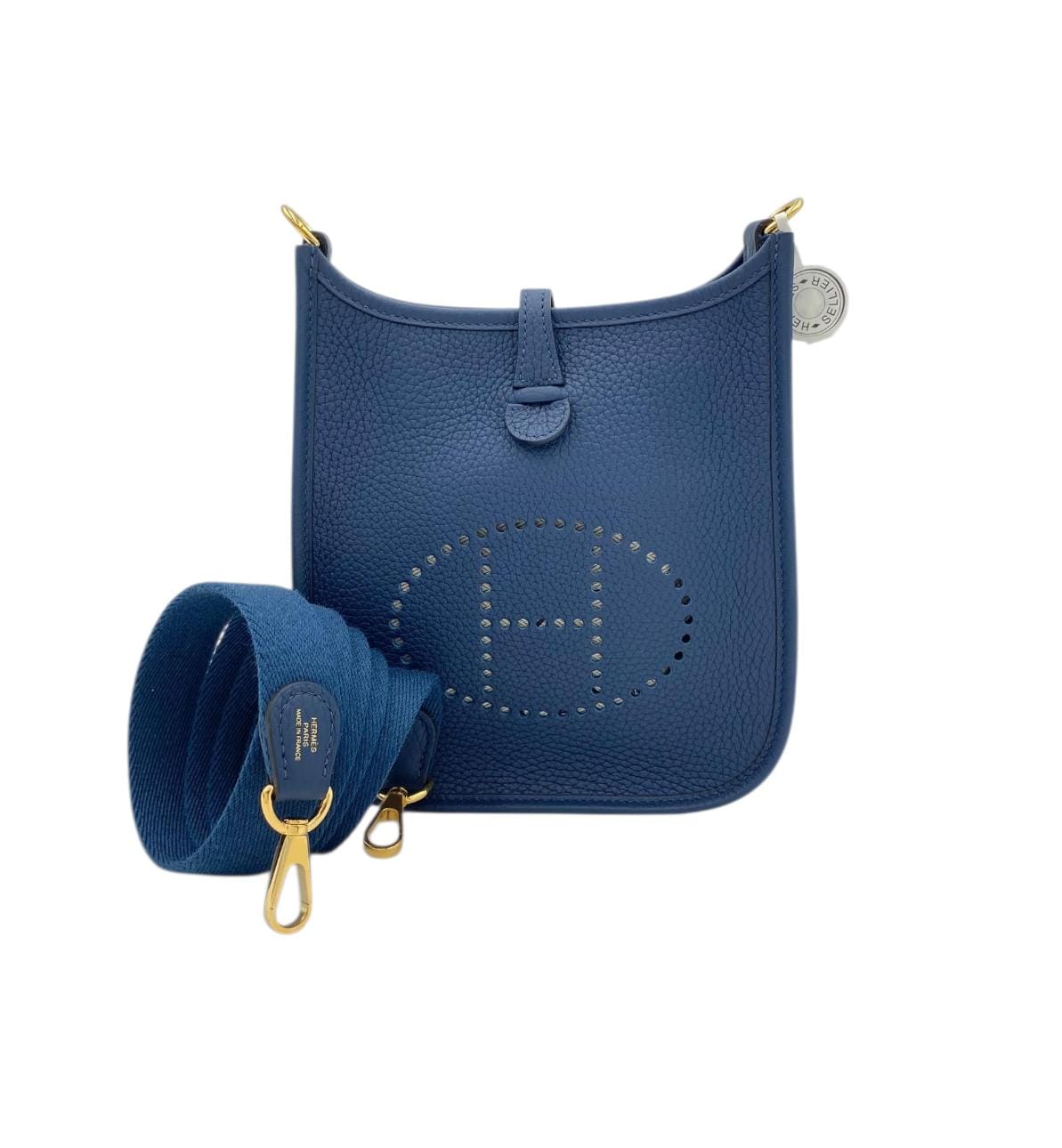 Hermès Evelyne Mini Bleu de Prusse in Clemence, Gold hardware_1