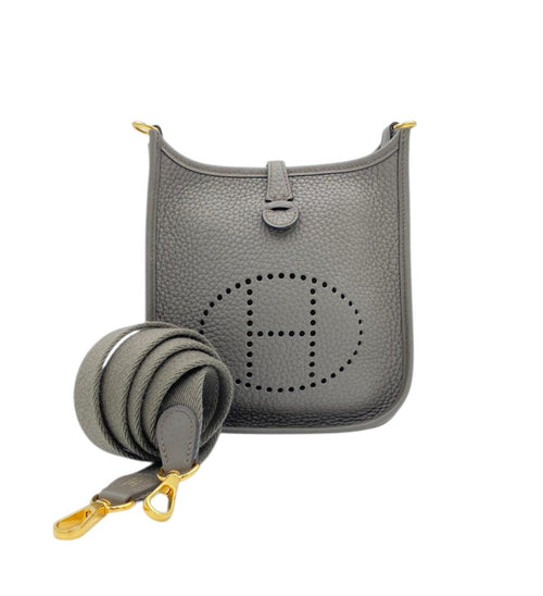 Hermès Evelyne Mini Gris Etain in Clemence, Gold hardware_1