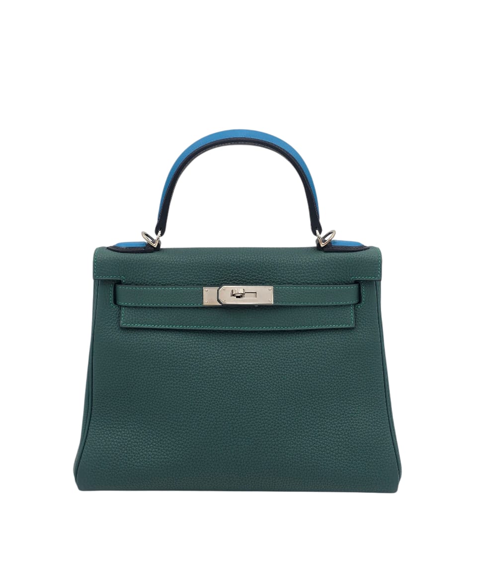 Hermès Kelly 28 Malachite/Blue Zanzibar in Togo/Chevre, Palladium hardware_1