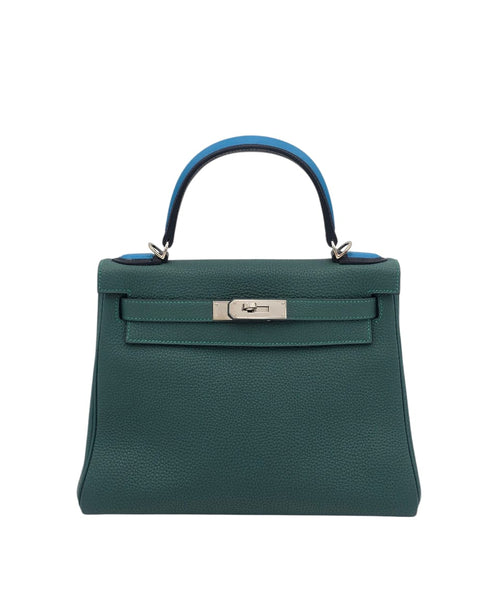 Hermès Kelly 28 Malachite/Blue Zanzibar in Togo/Chevre, Palladium hardware_1