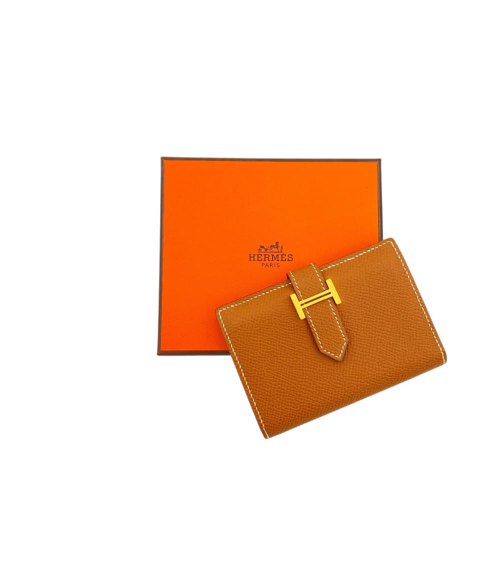 Hermès Bearn Bi-fold Cardholder Gold Wallet in Epsom, Gold hardware_1