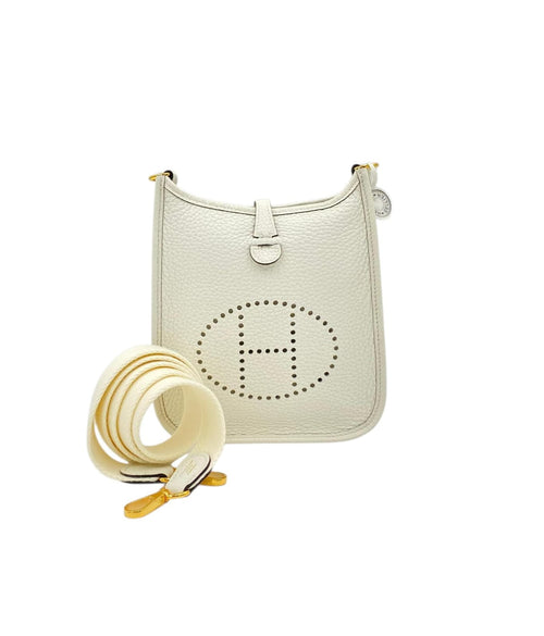 Hermès Evelyne Mini New White in Clemence, Gold hardware_1