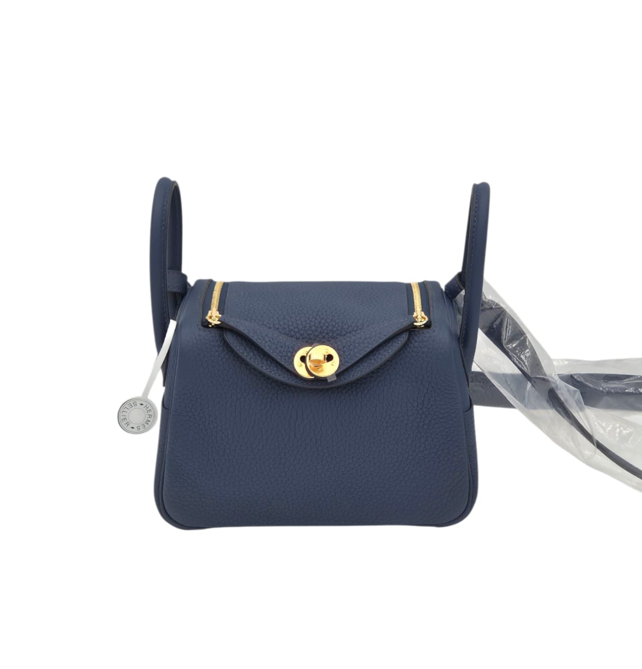 Hermès Lindy II Mini Bleu de Prusse in Clemence, Gold hardware_1