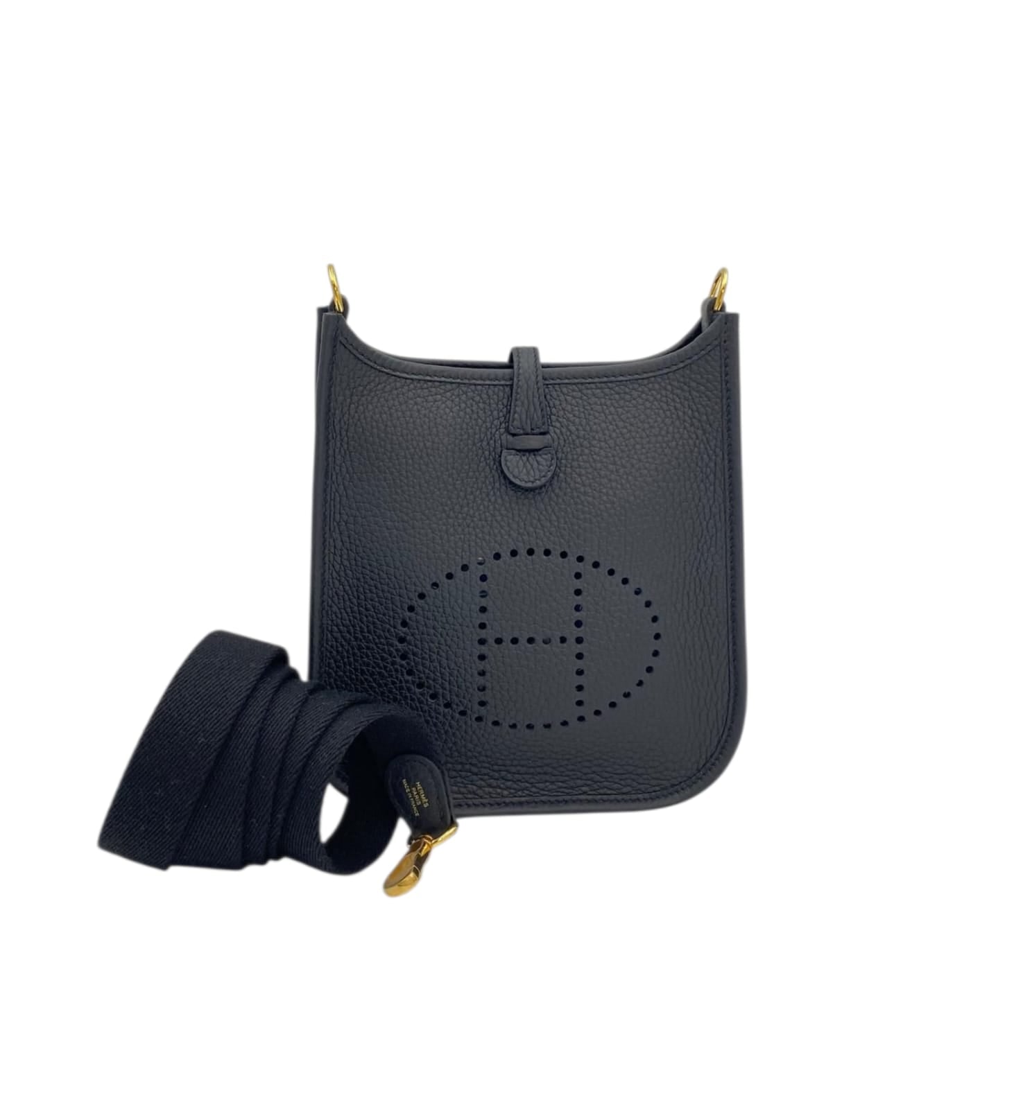 Hermès Evelyne Mini Noir in Amazon Taurillon Clemence/Sangle Wool, Gold hardware_1